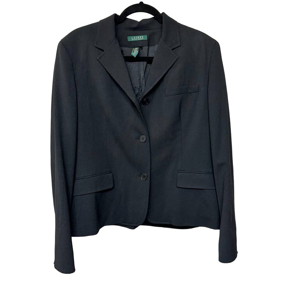 Lauren Ralph Lauren Black Wool Blend Three Button Blazer Size 16